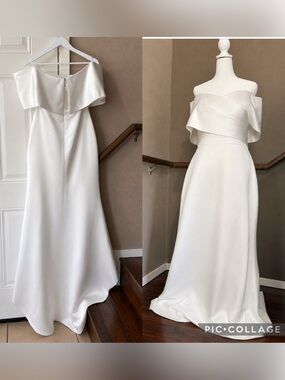 Off-Shoulder White Satin Evening Dress
